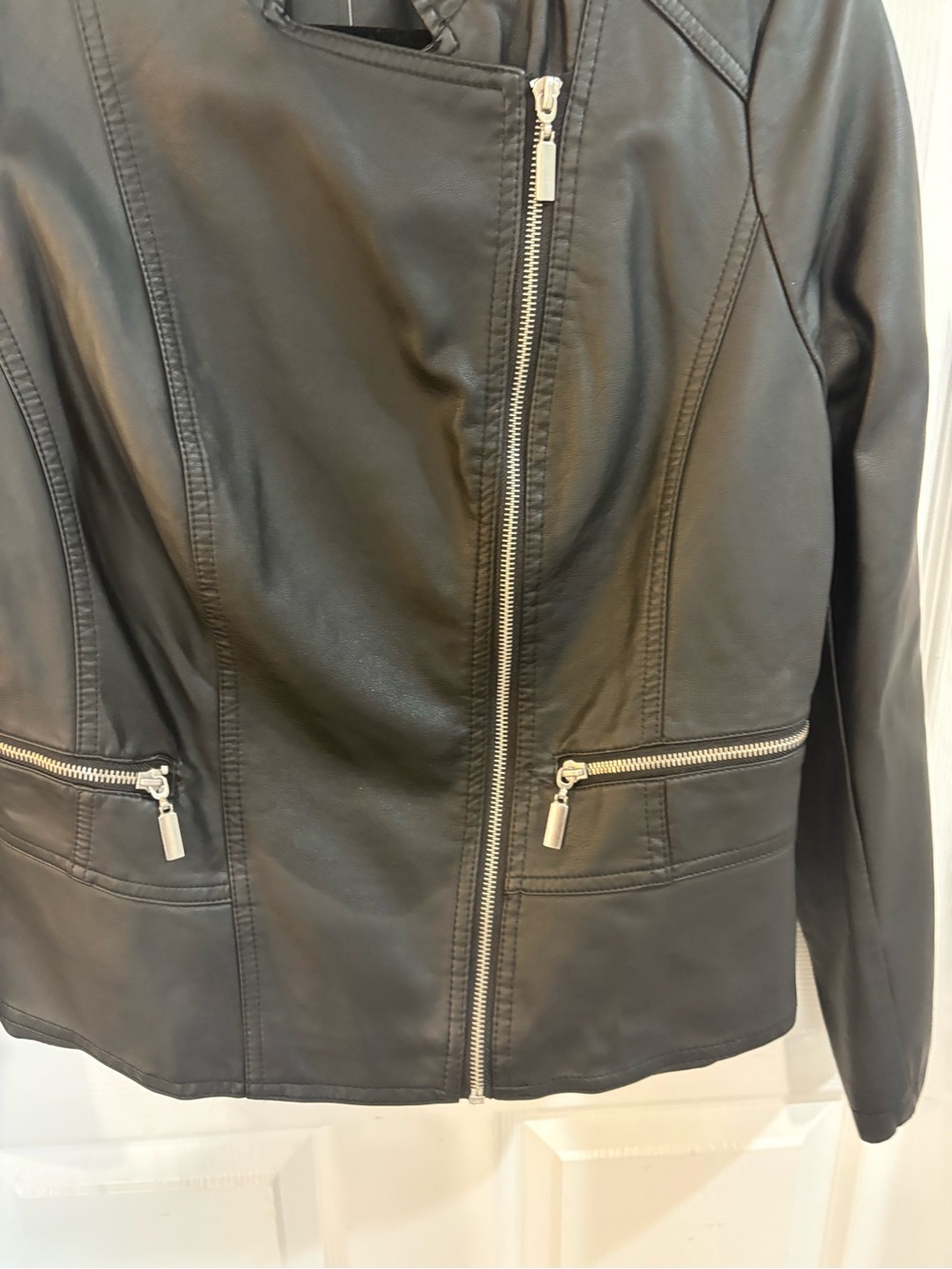 Alfani Black Leather Asymmetric Moto Zip Jacket - Picture 7 of 8